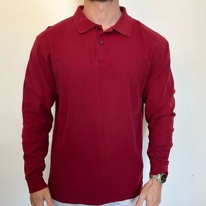 L.L. Bean Red Polo Long Sleeve Shirt | Large